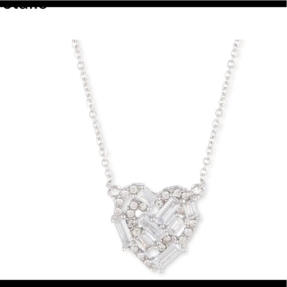 GIVENCHY Silver Pave Round Baguette CZ Crystal Heart Pendant Necklace - Picture 8 of 9